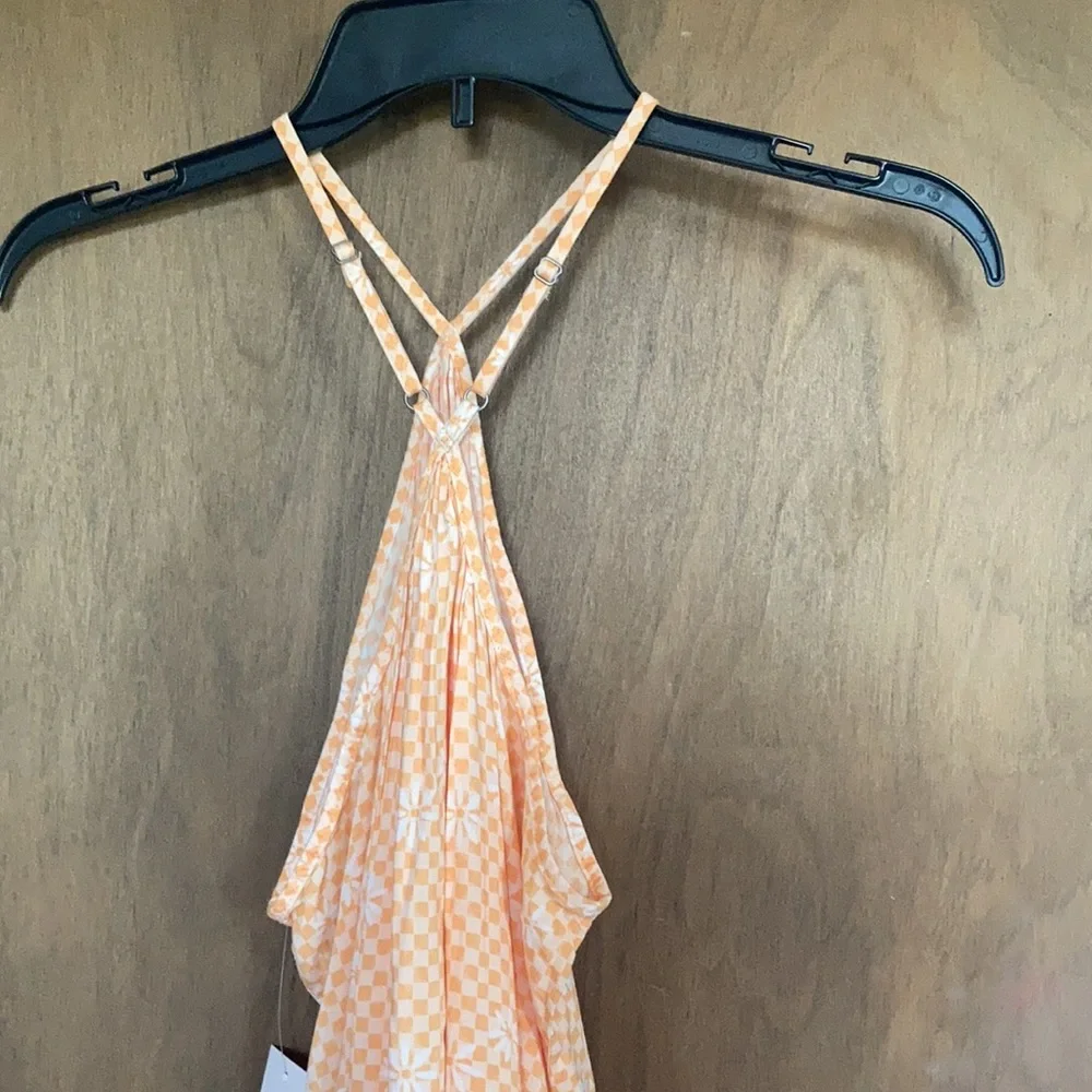 3/$24 So Halter neck swing mini dress orange check w floral print XXL jrs - Picture 13 of 16